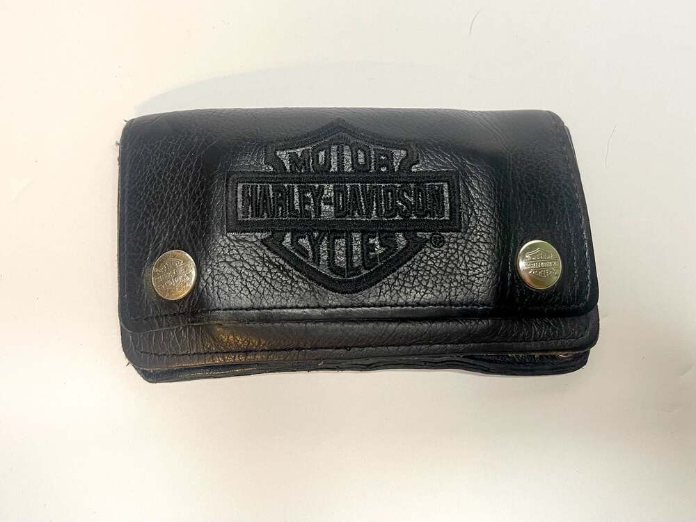 Harley-Davidson Black Leather Biker Trifold Wallet with Chain Grommet
